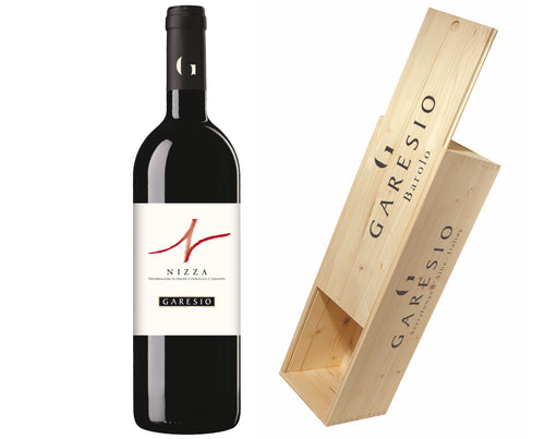 Bottiglia Magnum di Nizza DOCG 2014 Garesio in cofanetto di legno per magnum, vino rosso delle Langhe, Piemonte. 